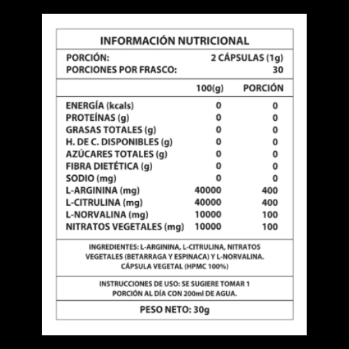 Óxido Nitrico 60 Cápsulas - Apoyo Natural para la Potencia Masculina
