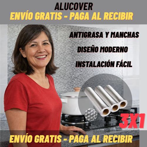 AluCover - Cocina Sin Grasa y Fácil de Limpiar - Papel Aluminio Autoadhesivo