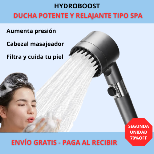 HydroBoost - Más presión, masaje y agua más limpia para piel y cabello