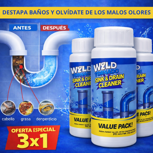 WildTornado Destapador de Cañería en Polvo - Elimina Mal Olor en Baños y Cocina