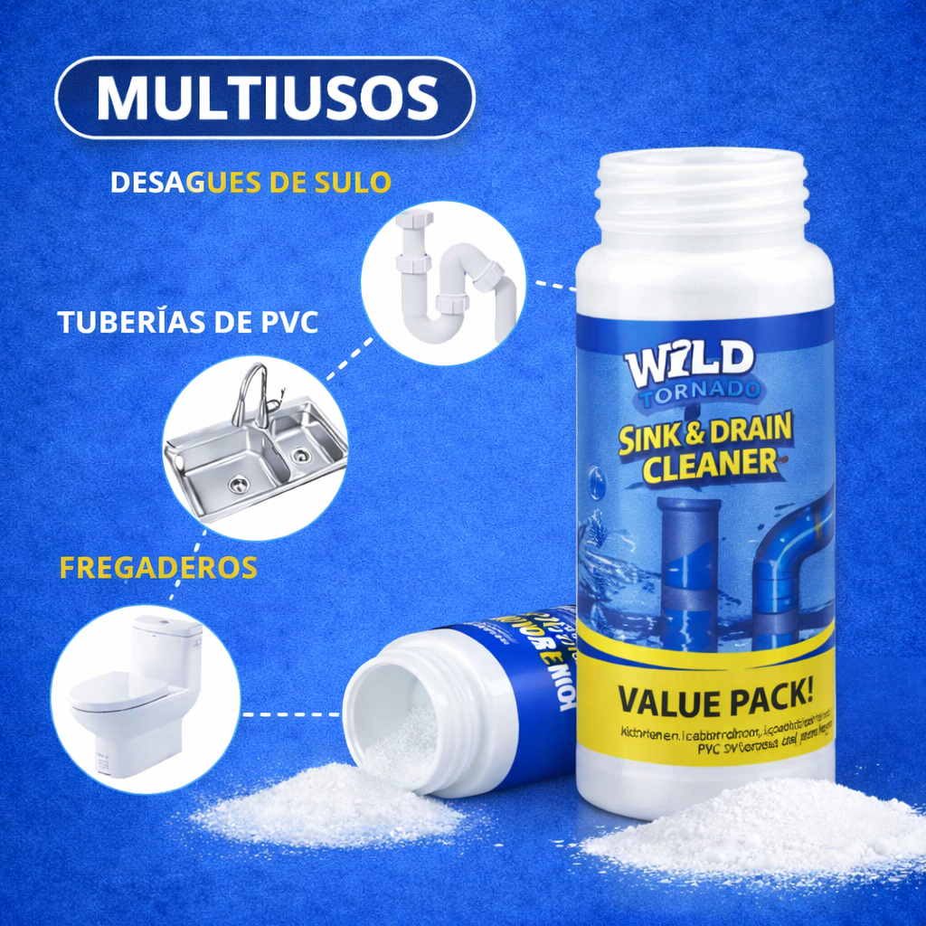 WildTornado Destapador de Cañería en Polvo - Elimina Mal Olor en Baños y Cocina